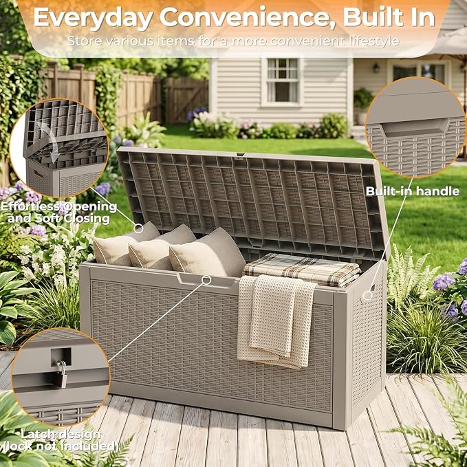 70 Gallon Waterproof Outdoor Storage Box,Deck Boxs for Outdoor and Indoor Use,Deck Storage Box for Picnic Supplies,Gardening Tools,Lockable and Easy to Install