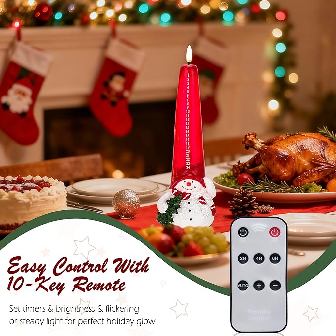 Christmas Flameless Candles with Remote, Real Wax Christmas Countdown Candle, Snowman Countdown to Christmas Battery Operated Candles, Xmas Flameless Advent Candles for Table Decor