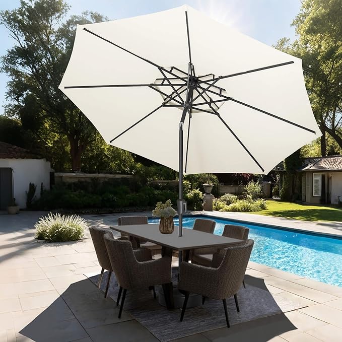 9ft Outdoor Patio Umbrella - 2-Tier Table Umbrella Waterproof UV Protection, Sombrillas de Patio with Push Button Tilt, Sun Umbrella for Pool, Porch, Garden, Backyard (Ivory)