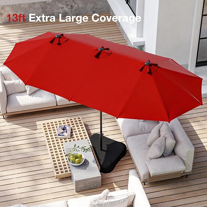 Joyside 13FT Large Patio Umbrella, Outdoor Double Sided Umbrella, Rectangle Umbrella with Crank Handle, 12 Sturdy Ribs for Deck, Porch and Pool