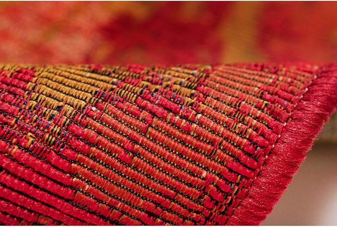 Liora Manne Marina Indoor/Outdoor Power Loomed Synthetic Blend Low Profile Area Rug - Traditional Medallion Casual Colorful (Kermin Saffron) (1'11" x 7'6")