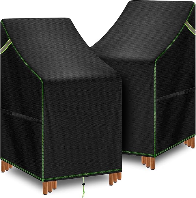 Stackable Patio Chair Covers Waterproof 2 Pack, 420D Outdoor Chair Covers for High Back Stacking Chairs, Fits 4-6 Chairs, 25.6" L x 29.5" W x 47" H, Black