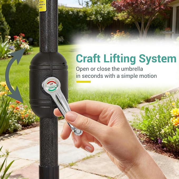 9ft Patio Umbrella Outdoor with Solar Lights,32 LED Lighted Table Market Umbrella with Tilt and Crank, 2-Year-Non-Fading, 8 Sturdy Ribs,for Pool, Deck, Garden,Backyard
