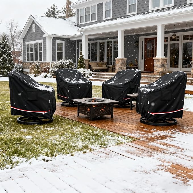 Patio Chair Covers for Outdoor Furniture Waterproof 4 Pack, Heavy Duty Waterproof Outdoor Swivel Chair Cover (35"W x37"D x36"H - Black)