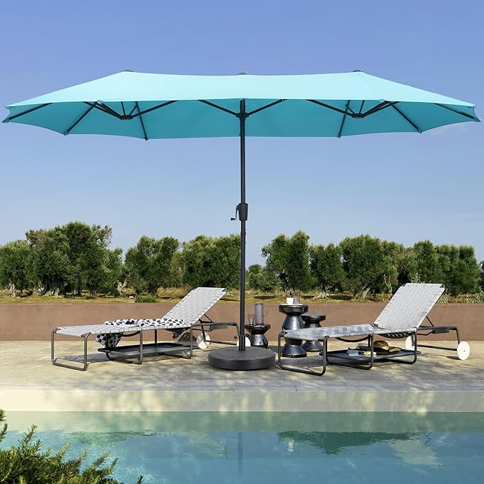 13 ft Patio Umbrella with Base, Large Rectangle Outdoor Umbrella with Matching Stand, Strap, Crank, Blue