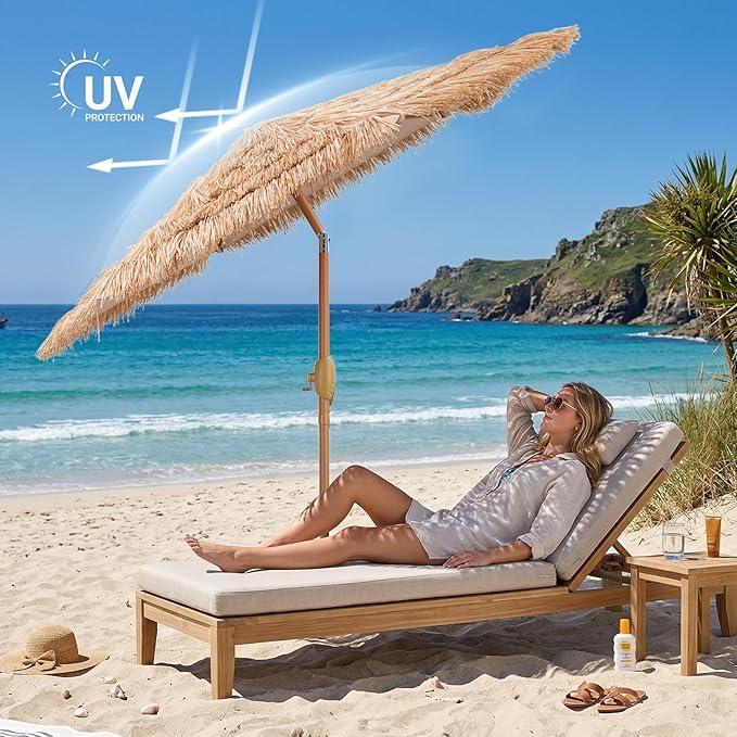7.5ft Hula Thatched Tiki Umbrella,Hawaiian Style Beach Umbrella