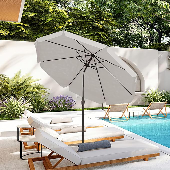JEAREY 9 FT Patio Umbrella Outdoor, Table Umbrellas Market Umbrella w/Push Button Tilt/Crank, 8 Sturdy Ribs(Fog Gray)