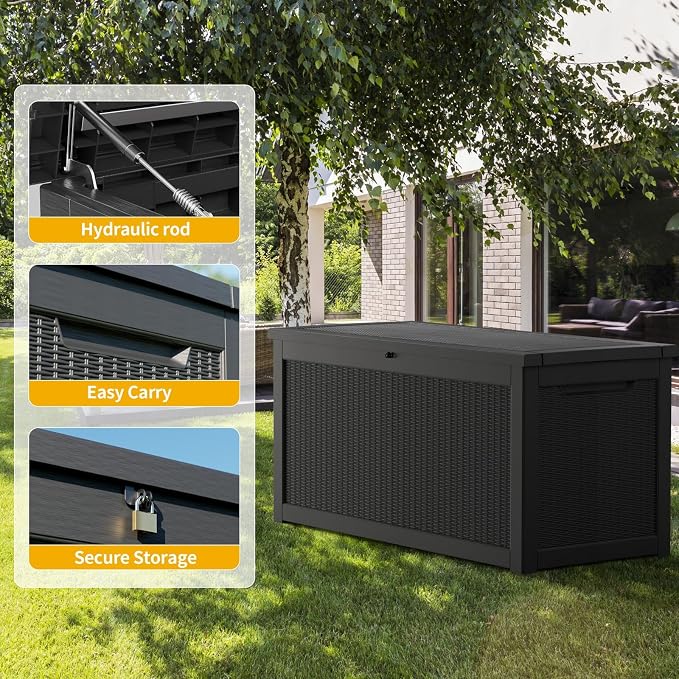 MONDAWE 260 Gallon Resin Deck Box Waterproof Outdoor Storage Box Lockable Patio Storage Container Bench Seating for Cushions Garden Tools Pool