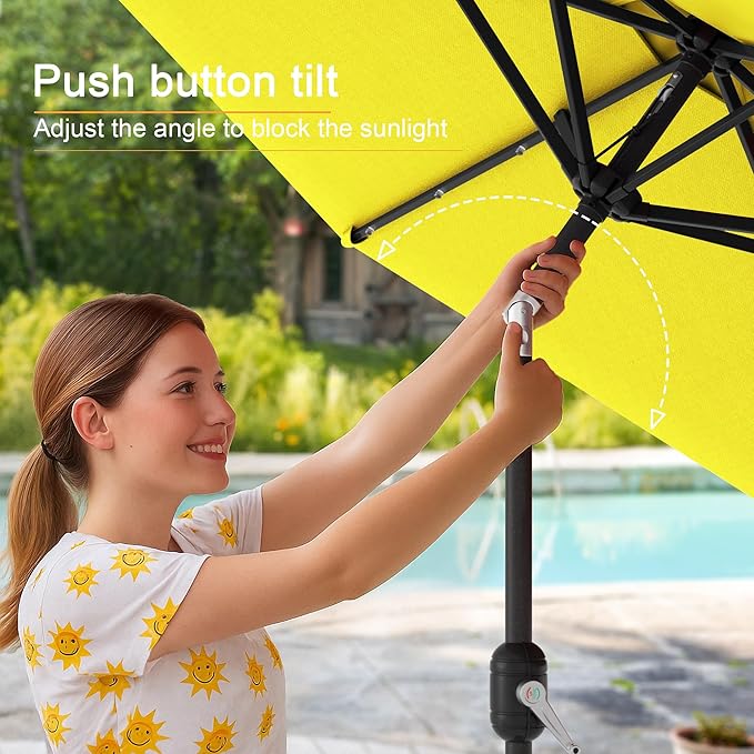 7.5ft Outdoor Umbrella Patio Umbrella with Solar Lights,18 LED Lighted Table Market Outdoor Umbrella, 2-Year-Non-Fading, for Pool, Deck, Garden,Backyard
