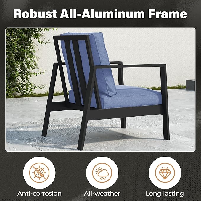 Solaste Aluminum Outdoor Furniture Set, 7 Seats Water-Resistant Patio Conversation Furniture Set, Metal Patio Sofa Set with Coffee Table for Backyard Poolside Garden, Blue