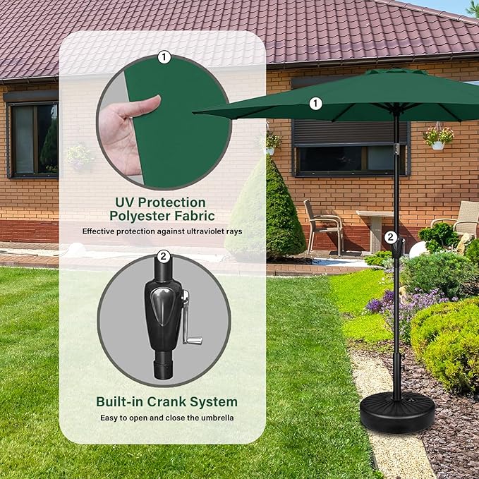 YSSOA 2 Pack 7.5' Patio Umbrella Outdoor Table Market Yard Umbrella with 6 Sturdy Ribs, Green