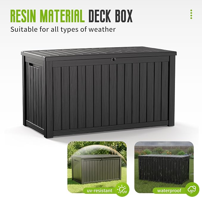 DRATO 200 Gallon Outdoor Storage Box Waterproof, Large Resin Lockable Outdoor Deck Box with Lid, Weatherproof Container for Patio Furniture Cushions, Garden Tools, Pool Accessories (Black, 200 Gallon)