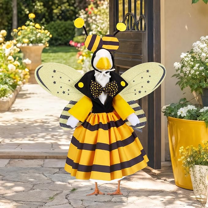 Summer Porch Goose Outfits for 23 Inch Lawn Statue | Funny Bee Costume for Plastic/Cement Statue, Seasonal Sculpture Clothes for Halloween Party Decoration