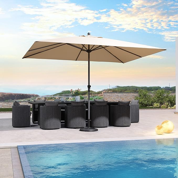PURPLE LEAF 12' x 9' Patio Market Umbrella Outdoor Table Sun Umbrellas with Crank 8 Aluminum Sturdy Ribs for Pool Deck Backyard Beach Beige