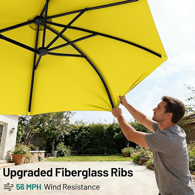 AreShark 15ft Patio Umbrella with Base, Double Sided Outdoor Umbrella with 12 Fiberglass Ribs, Large Outdoor Umbrella for Garden, Pool, Deck, Backyard & Market, Yellow