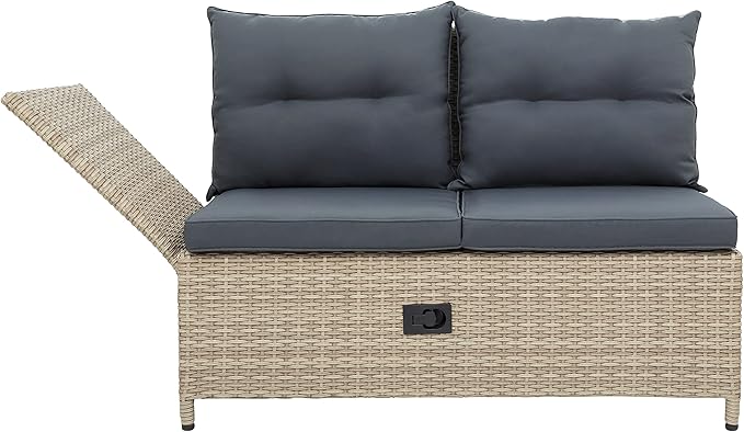 LUMISOL Outdoor Patio Furniture Set, 4 Piece Wicker Sectional Sofa Set, All Weather Patio Conversation Set with Tempered Glass Table for Backyard, Poolside, Gray