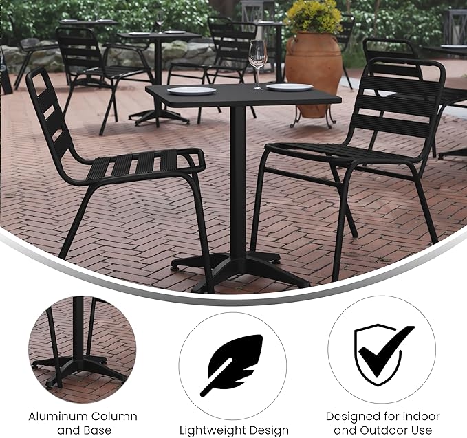 Flash Furniture Mellie 23.5'' Square Aluminum Indoor-Outdoor Table with Base, Black