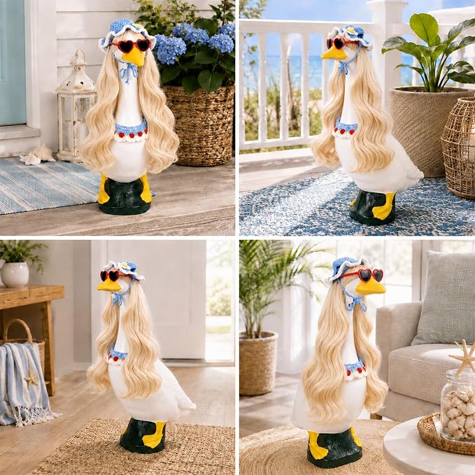 4Pcs Porch Goose Wigs Set Porch Goose Outfits Accessories for Outdoor Statue Accessories Garden Patio Yard Goosey Decoration (4Set Cowl and Wig)