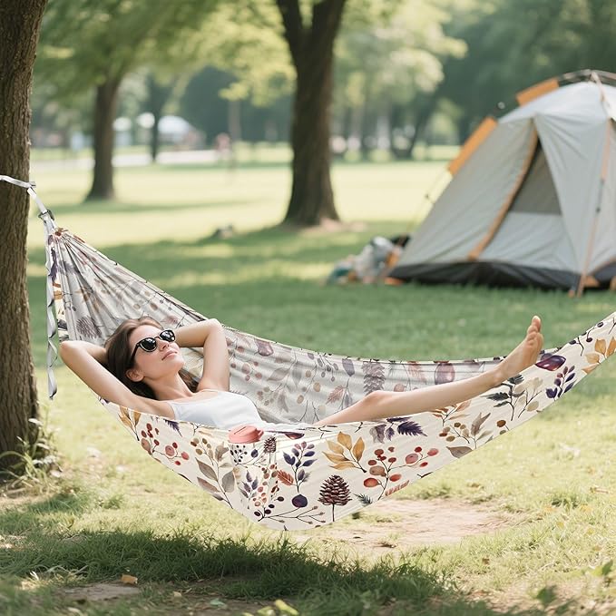 Camping Hammock Outdoor Hammocks for Outside Pine Cones Leaves Beach Trees Portable Lightweight with Pockets Tree Straps Indoor