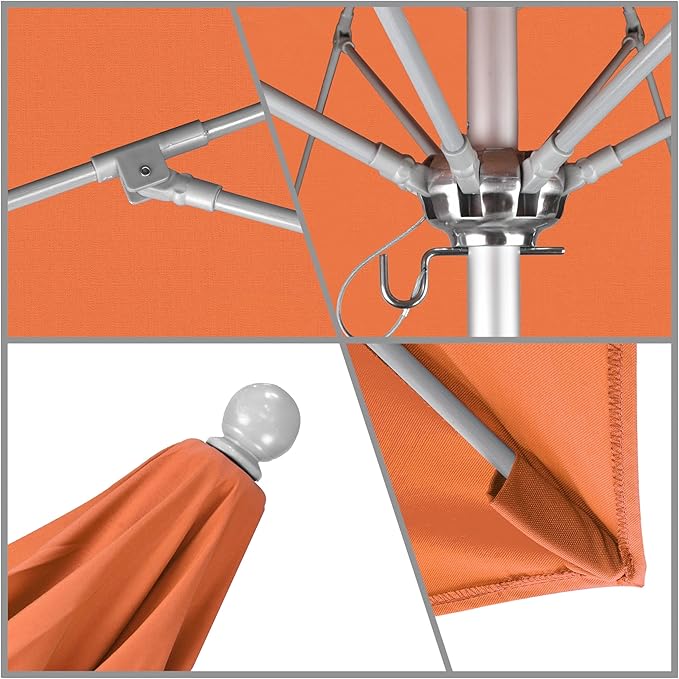 California Umbrella 9' Rd. Venture Series Contract Grade Patio Umbrella, Push Open Pin Stop, Silver Finish, Sunbrella Tangerine