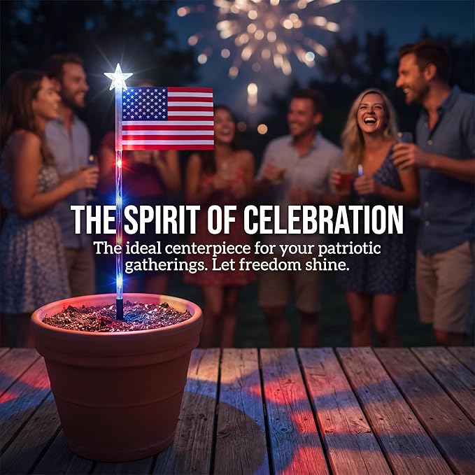 CALLARON Solar Decorative Lights LED Outdoor Solar Lights America Flag Decorative Flags Patriotic Garden Flag Solar Landscaping Spotlights Solar Garden Lights Outdoor LED Flagpole Lights