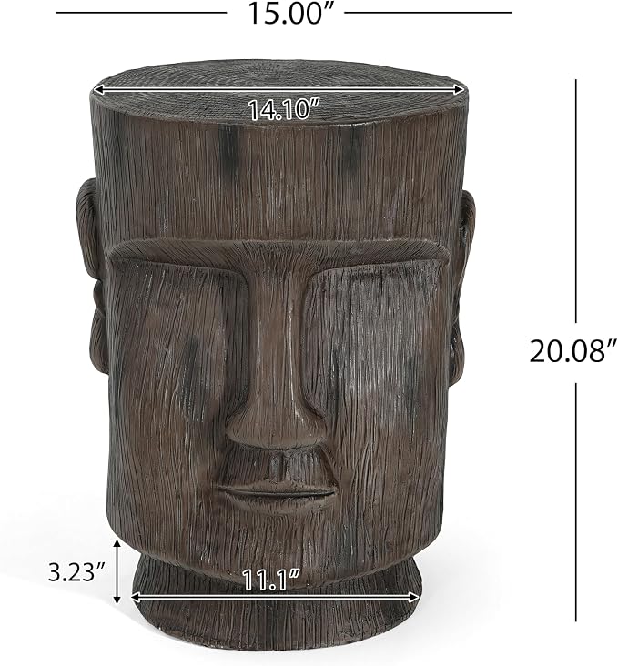 Merax 20" H Outdoor Side Table, Easter Island Moai Statue Pedestal End Table Stool for Home Patio Deck Sunroom Garden Balcony Yard Lawn, Light Grey