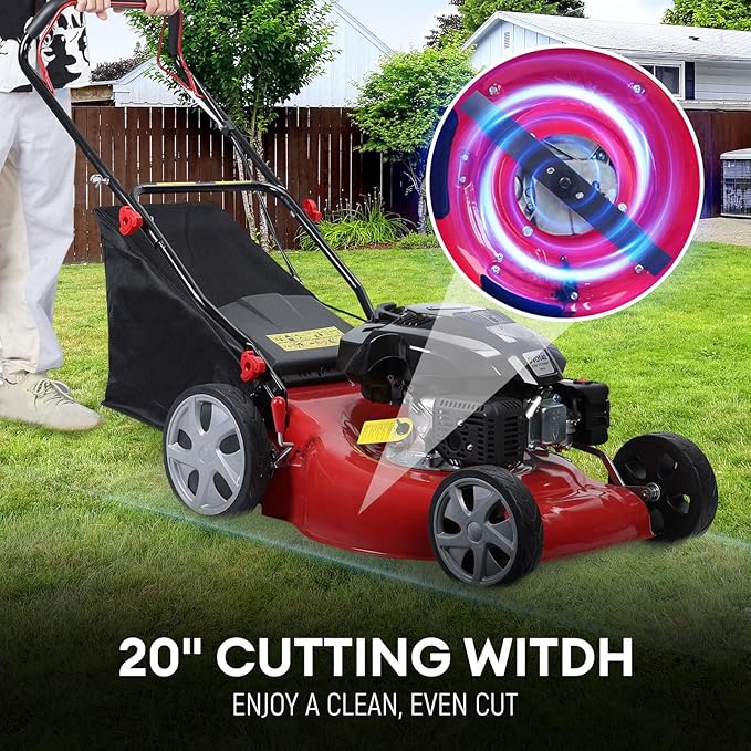 3 in 1 Gas Lawn Mower Self Propelled,141 OHV Engine with Air Cooling, 20" Steel Deck, 8-Level Height Adjustment, 50L Grass Tank, Foldable Design Red