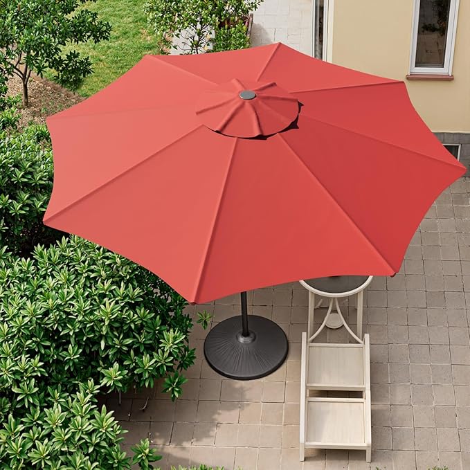 Outdoor Patio Umbrella with One Push Button Tilt and Crank, 8 Sturdy Ribs Market Table Umbrella