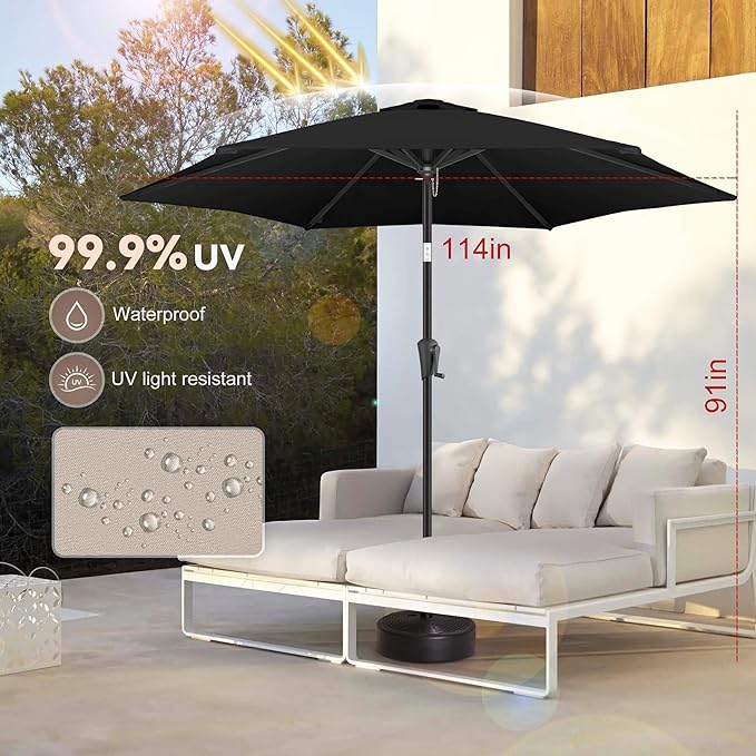 10ft Patio Umbrella Outdoor - Table Umbrella with 6 Sturdy Ribs, Market Umbrella with Push Button Tilt, UV Protection for Pool, Porch, Garden, Deck, Backyard (Black)