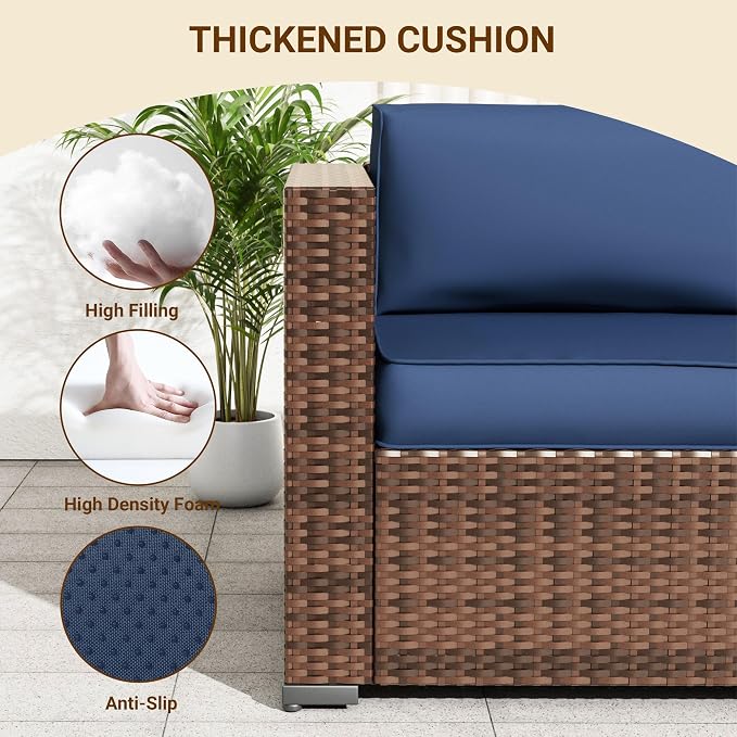 Patio Furniture Set with 44'' Propane Gas Firepit Table, 10 PCS Modular Outdoor Sectional Conversation Sets, All-Weather Wicker Patio Set for Backyard, Navy (Waterproof Covers Included)