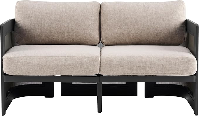 Christopher Knight Home Norhill Patio Sofa Set, 3 Pieces Outdoor Seating Set, Aluminum Patio Furniture Set with Two Club Chairs and Loveseat, Conversation Set for Patio Garden Poolside, Beige + Black