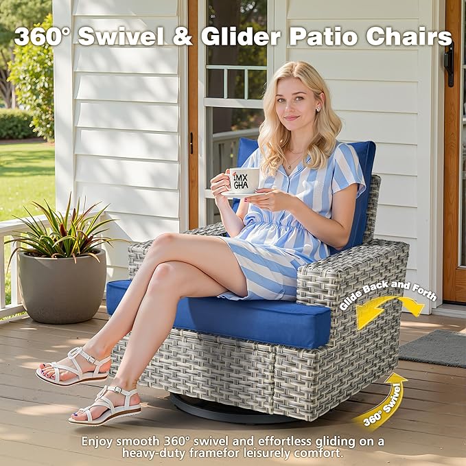 15-Piece Outdoor Sectional Sofa Set w/ 54" Fire Pit – L-Shaped Wicker Patio Furniture, Deep Seating & Swivel Rockers, Blue