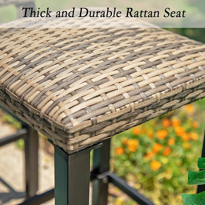Sophia & William 5 Pieces Outdoor Patio Bar Set for 4, Patio High Dining Table and Chairs Set, Patio Bar Table and 4 Rattan Bar Stools, Outdoor Counter Height Bistro Set Furniture for Porch Lawn Yard