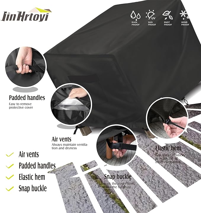 JinHrtoyi Patio Square Table Cover,40Wx40Dx23H Inches 100% Waterproof Heavy Duty Outdoor Coffee Table Cover,Black Minimalism Style Outdoor Furniture Covers