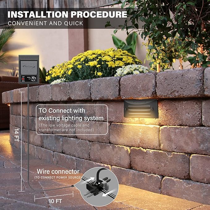Deck Light Full Brick Low Voltage Landscape Lighting 12V Steps Lighting LED Outdoor Decorative Deck Steps Light Dual Light Pathway for Patio Outside Landscape Walkway Stair