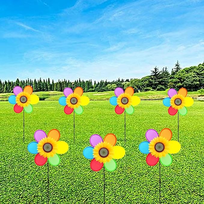 Sunflower Pinwheels Outdoor Wind Spinners Yard Garden, Lawn Pinwheels Bulk Colorful Flower Windmill Decorative (3 pcs)