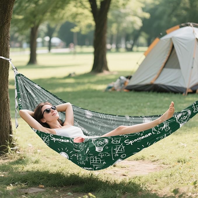 Camping Hammock Outdoor Hammocks for Outside Note Blackboard Lightbulb Beach Trees Portable Lightweight with Pockets Tree Straps Indoor