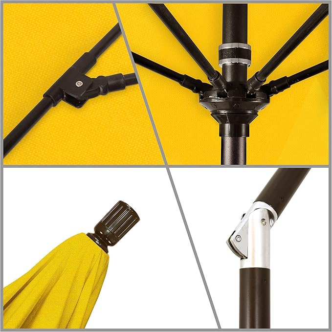 California Umbrella 11Ft Fiberglass Rib Patio Umbrella, Hand-Crank, Tilt-Collar, Bronze Frame, Solution Dyed Lemon Fabric