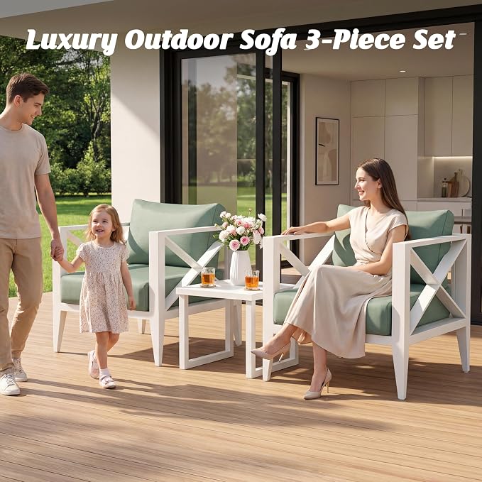 Aluminum Outdoor Patio Furniture Set with 5.2" Thick Cushions, 6-Piece Outdoor Sectional, Patio Conversation Sets for Backyard,(White,5 Seats)