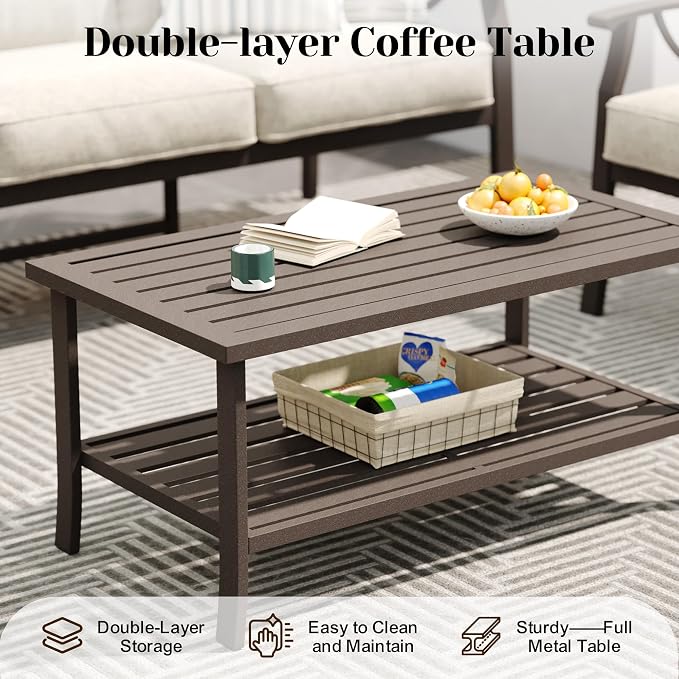 FansaFurn 8-Pieces Outdoor Patio Furniture Set, Outdoor Metal Sectional Furniture with Cushions, Outdoor Conversation Seating Set with Coffee Table for Garden, Balcony, Deck, Backyard, Khaki