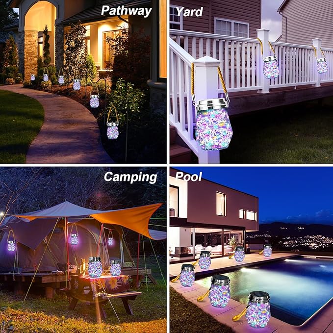 Solar Lantern, Hanging Solar Lights Outdoor Waterproof 2 Pack, Upgraded 60 LED Lanterns Decorative Outdoor, Garden Decor for Patio Path Backyard Christmas Halloween, Multicolor