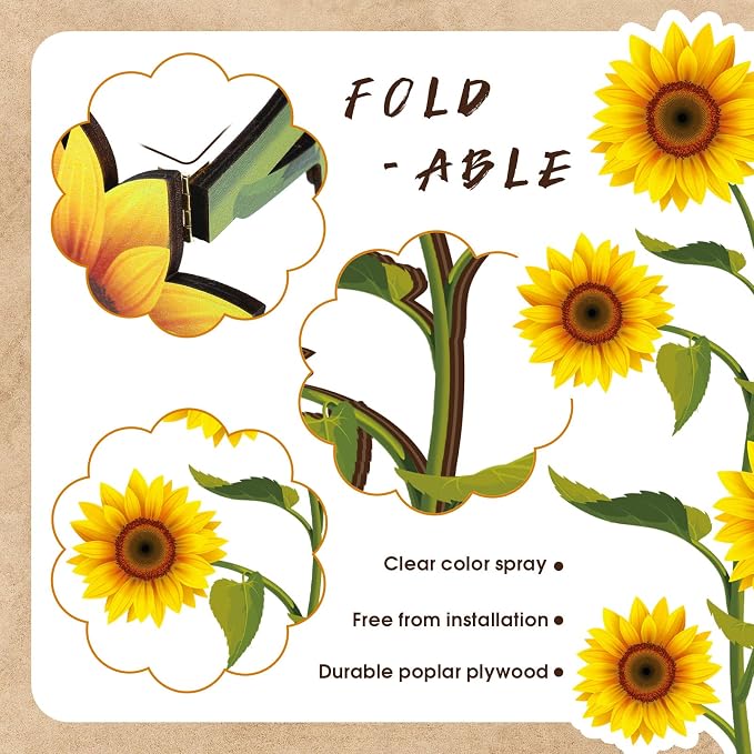 Ferraycle Wooden Sunflower Wall Decor Hanging Sunflower Outdoor Decor Rustic Flower Wall Art Yellow Large Farmhouse Wooden Signs for Indoor Bathroom Porch Patio Bedroom Accessories
