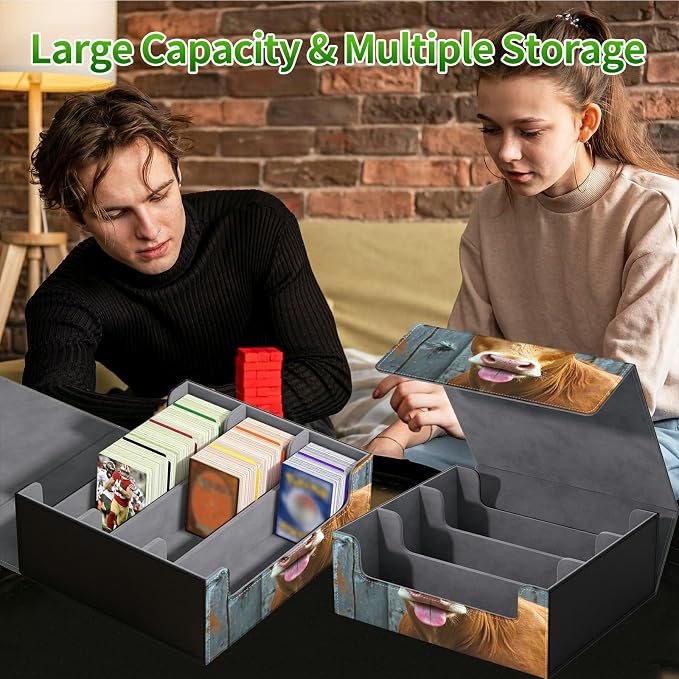 Large Card Deck Box for MTG, Fits 1200+ Sleeved Cards, PU Leather Storage Case with Strong Magnetic Closure, Multiple Colors Available for TCG CCG Baseball Card Collections, Pink Flower Cow