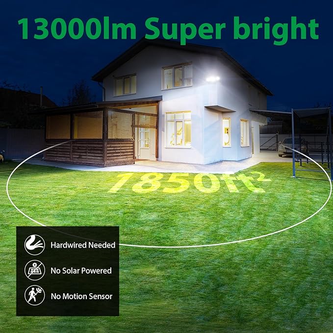 iMaihom 130W Dusk to Dawn Outdoor Lighting, 13000LM LED Security Floodlight with Photocell Auto On/Off, 3 Adjustable Heads, IP65 Waterproof, Hardwired for Garage, Yard, Driveway, 6500K Daylight