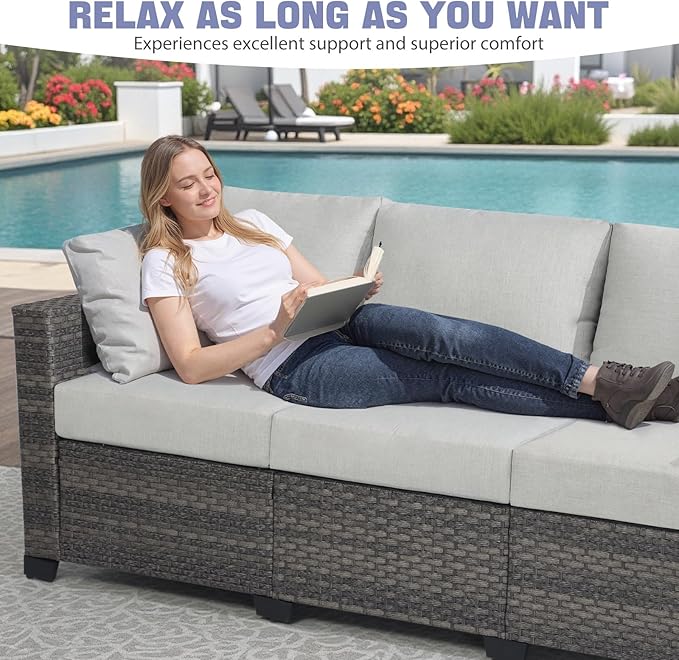 ABCASA 10-Piece Patio Furniture Set with Fire Pit Table | Indoor Comfort for Outdoor Living | Weather-Resistant Wicker & Ultra-Thick Cushions | Grey Patio Conversation Set for Deck, Porch, Poolside