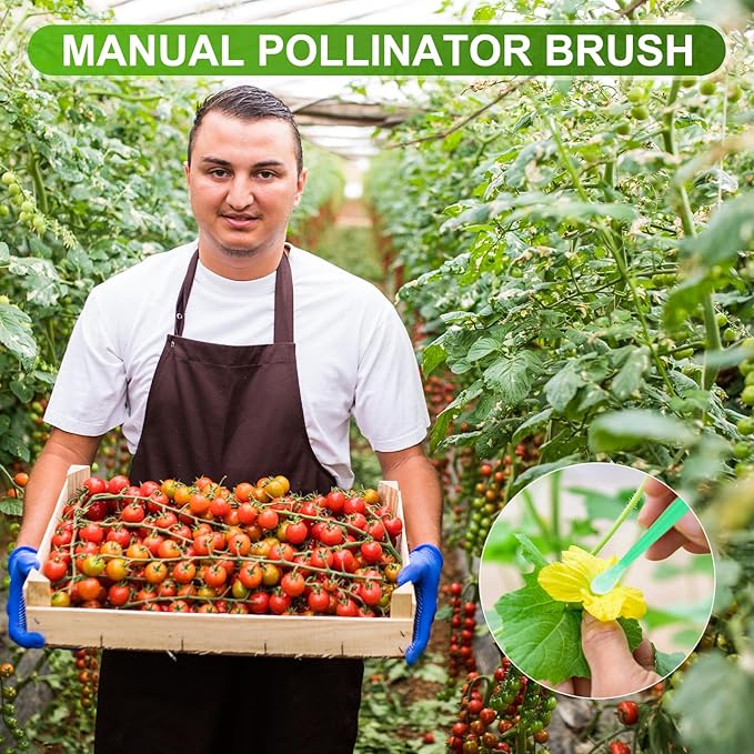 M METERXITY 200-Pack Pollinator Brush, 0.08inch/2mm Plastic Vegetable Pollinator Pen Manual Pollination Tool for Gardening/Greenhouse/Hydroponic Plants/Flower [Light Green]