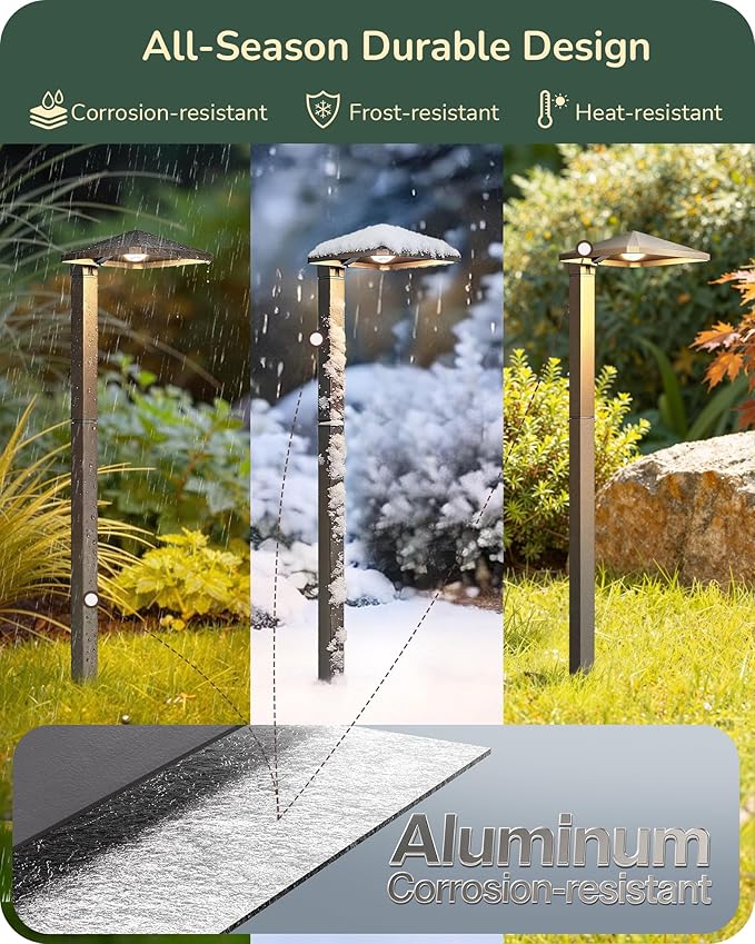 EDISHINE Low Voltage Landscape Lighting, Landscape Path Lights with Pyramid Exterior, Aluminum, 3000K & 50000Hrs, Outdoor Pathway Lights Wired for Garden, Yard, Driveway, 10 Pack