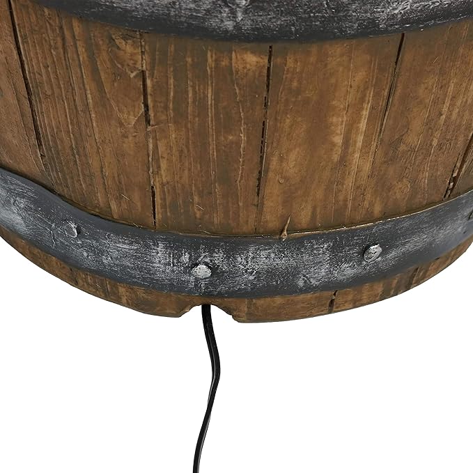 Sunnydaze Spiraling Barrel 25-Inch Outdoor Water Fountain with LED Lights - Electric Submersible Pump with Adjustable Flow