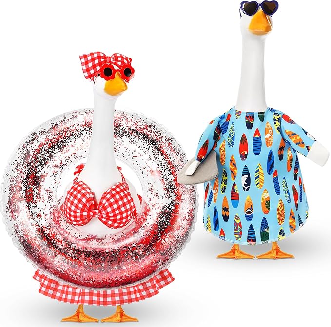 Bikini Porch Goose Outfits with Sunglasses and Swimming Tube for 23" Summer Goose Costume Garden Patio Statue Decor(Bikini)