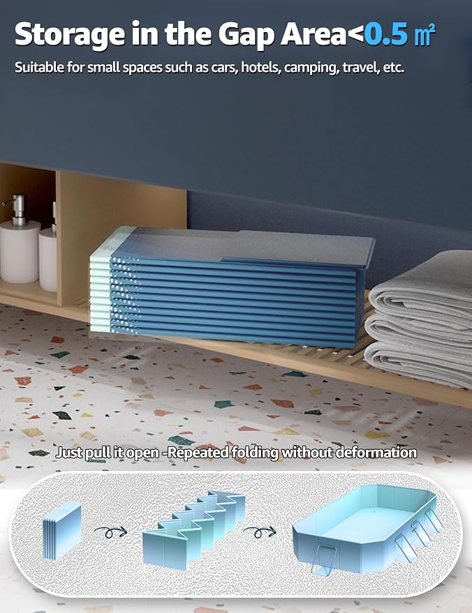101" Foldable Pool for Kids & Adults,Indigo | Non-Inflatable, Metal Frame, Thick PVC Collapsible, Swimming Pool for Kids Family Dogs,Outdoor Summer
